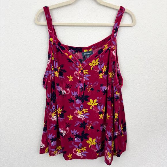 ModCloth Womens Tank Top Blouse Size 3X Flowy Lemur Frog Floral Bright Pink - Picture 1 of 8